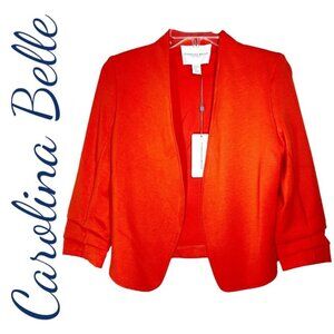 NWT CAROLINA BELLE OPEN BLAZER JACKED RUCHED 3/4 SLEEVES, SIZE XS